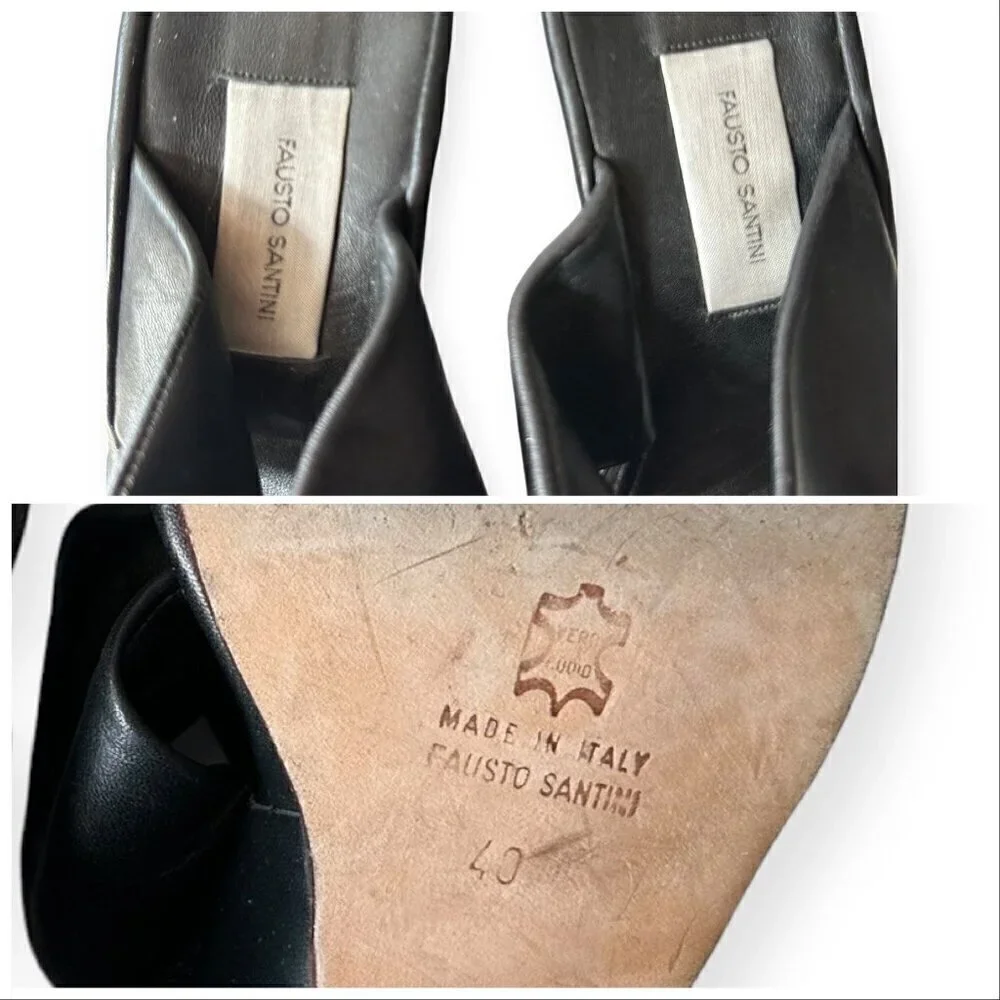 Vintage Y2K Faust Santini Black Wedge‎ Slide Sandals, Size 40EU